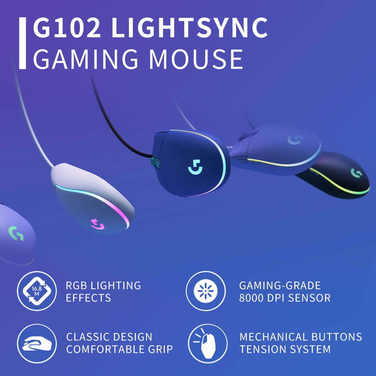 ロジクール G102 有線ゲーミングマウス、1680万RGB - Esports Gaming Tournaments のレビューと価格